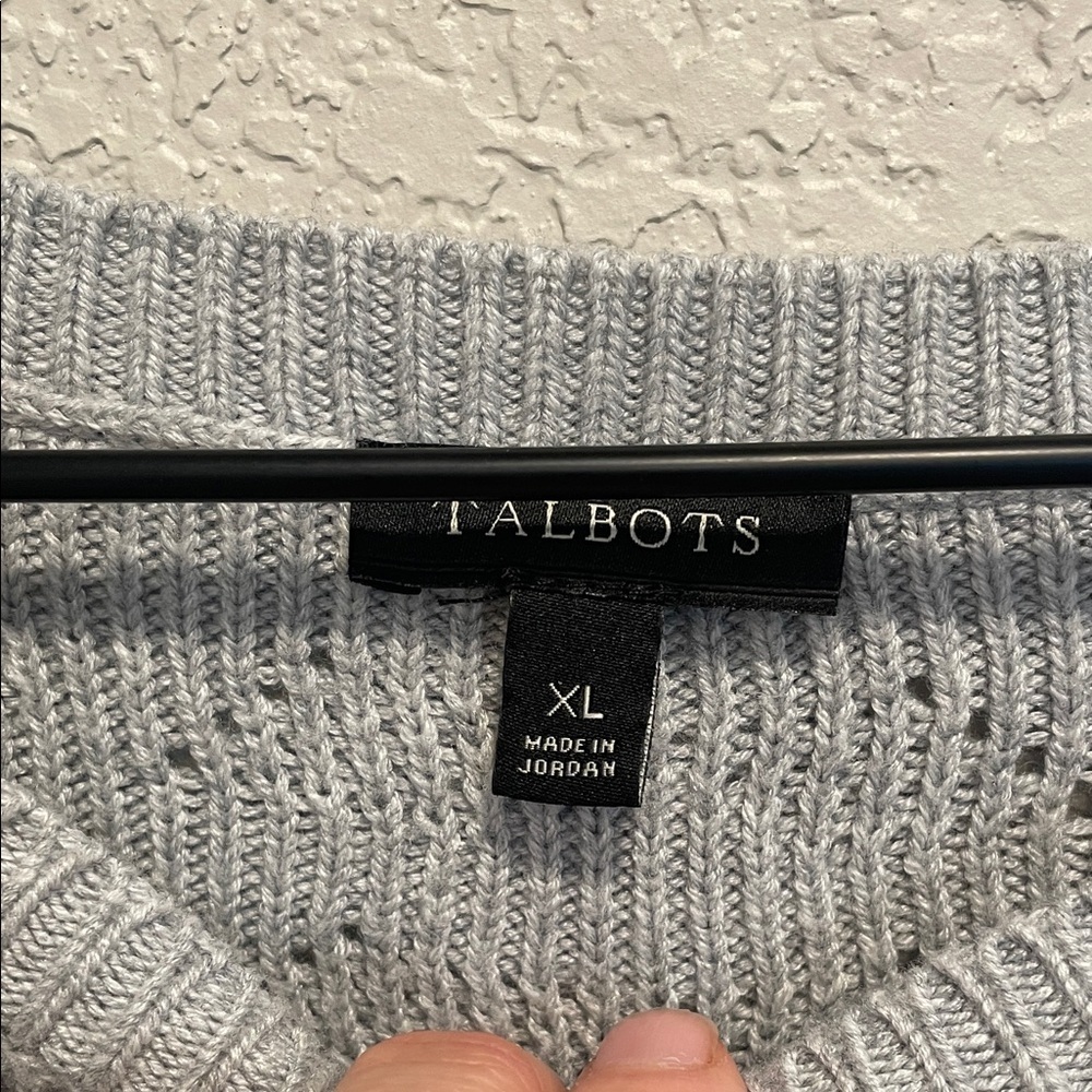 Talbots Nautical Stripe Sweater XL Navy Gray Cotton Knit Coastal Button Shoulder - Picture 3 of 7